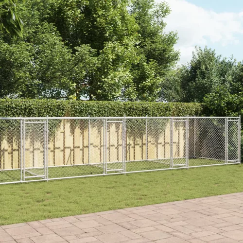 szürke horganyzott acél kutyaketrec ajtókkal 12 x 2 x 1,5 m