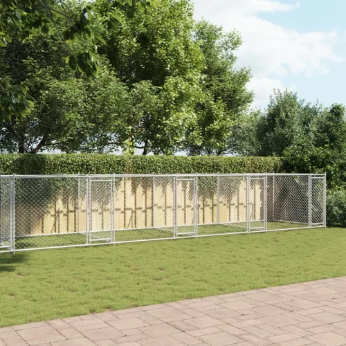  szürke horganyzott acél kutyaketrec ajtókkal 12 x 2 x 1,5 m