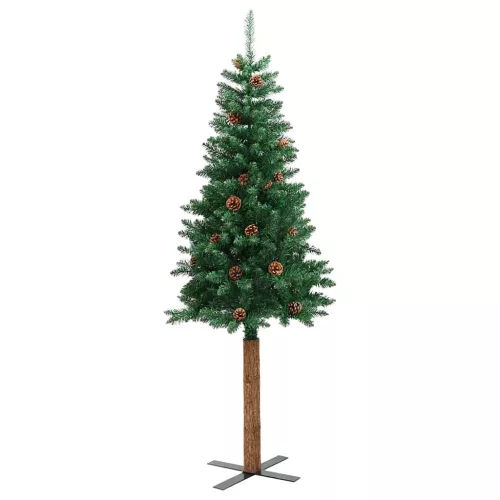  zöld PVC vékony karácsonyfa valódi fával és tobozzal 150 cm