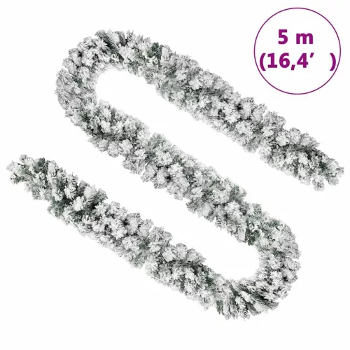  zöld PVC karácsonyi füzér pelyhes hóval 5 m