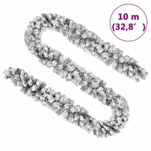  zöld PVC karácsonyi füzér pelyhes hóval 10 m
