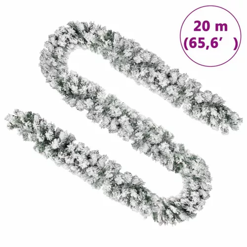  zöld PVC karácsonyi füzér pelyhes hóval 20 m