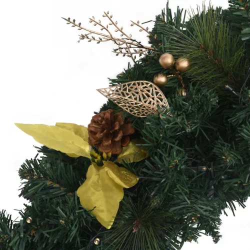  zöld PVC karácsonyi koszorú LED-lámpákkal 60 cm