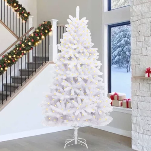 Mű karácsonyfa 300 LED-del Fehér 300 cm PVC és fém