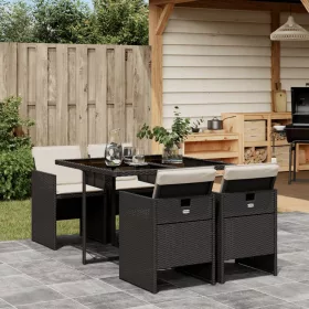    5 részes fekete polyrattan kerti étkezőgarnitúra párnákkal
