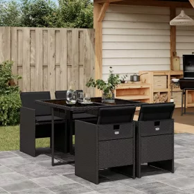    5 részes fekete polyrattan kerti étkezőgarnitúra párnákkal