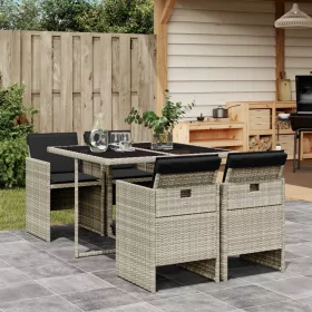    5részes világosszürke polyrattan kerti étkezőgarnitúra párnával