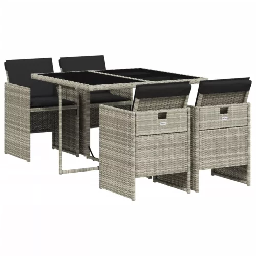 5részes világosszürke polyrattan kerti étkezőgarnitúra párnával