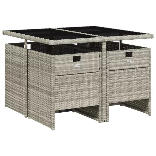  5részes világosszürke polyrattan kerti étkezőgarnitúra párnával