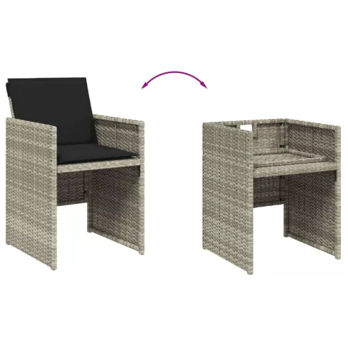  5részes világosszürke polyrattan kerti étkezőgarnitúra párnával