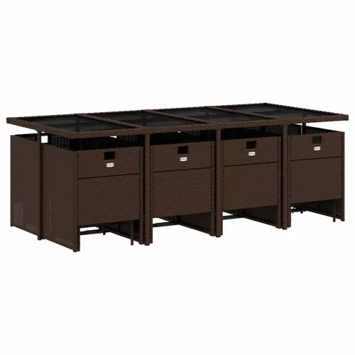  13 részes barna polyrattan kerti ülőgarnitúra párnákkal