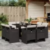  9 részes fekete polyrattan kerti étkezőgarnitúra párnákkal
