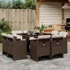  9 részes barna polyrattan kerti étkezőgarnitúra párnákkal