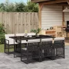  7 részes fekete polyrattan kerti étkezőgarnitúra párnával
