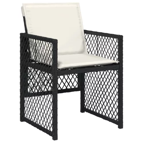  7 részes fekete polyrattan kerti étkezőgarnitúra párnával
