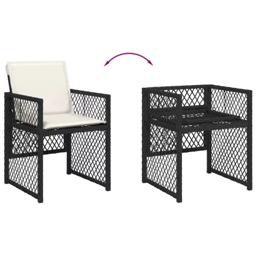  7 részes fekete polyrattan kerti étkezőgarnitúra párnával