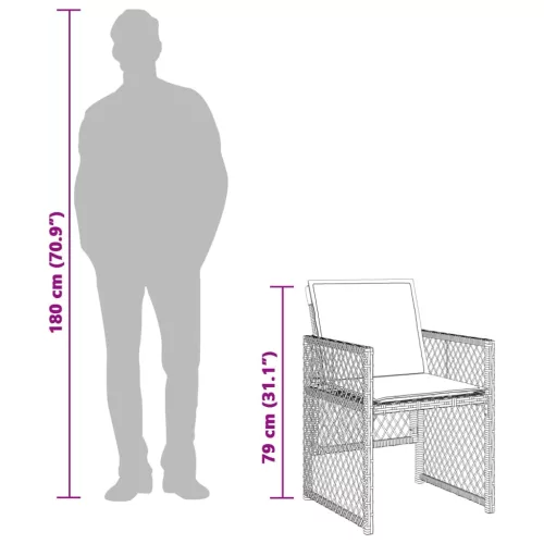  7 részes fekete polyrattan kerti étkezőgarnitúra párnával