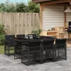  7 részes fekete polyrattan kerti étkezőgarnitúra párnával