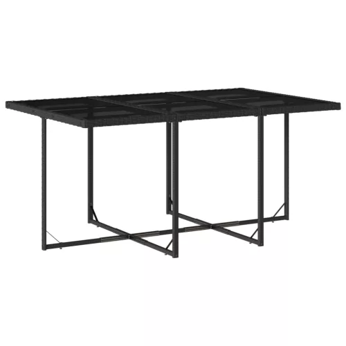  7 részes fekete polyrattan kerti étkezőgarnitúra párnával