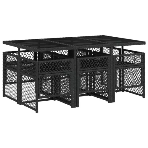  7 részes fekete polyrattan kerti étkezőgarnitúra párnával