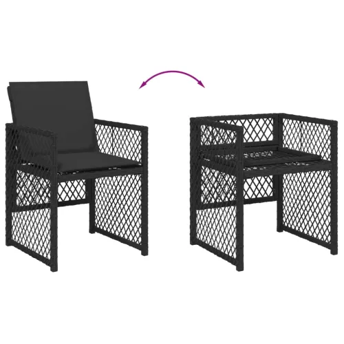  7 részes fekete polyrattan kerti étkezőgarnitúra párnával