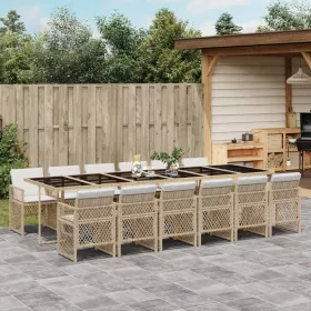    13 részes bézs polyrattan kerti étkezőgarnitúra párnákkal