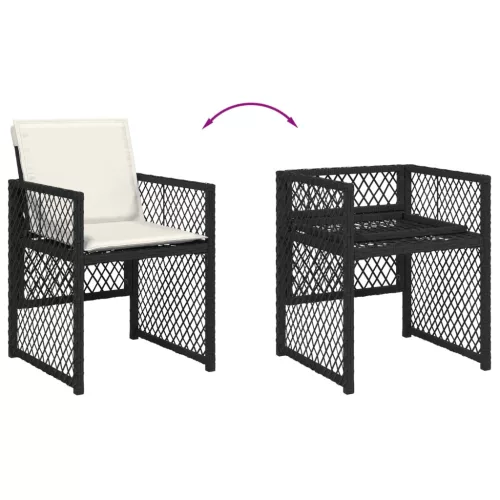  11 részes fekete polyrattan kerti étkezőgarnitúra párnákkal