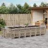  17részes vegyes bézs polyrattan kerti étkezőgarnitúra párnákkal