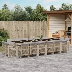    17részes vegyes bézs polyrattan kerti étkezőgarnitúra párnákkal