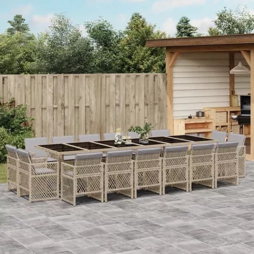  17részes vegyes bézs polyrattan kerti étkezőgarnitúra párnákkal