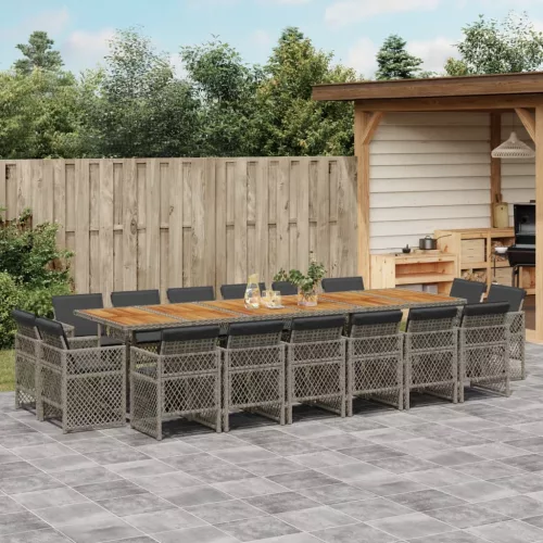  17 részes szürke polyrattan kerti étkezőgarnitúra párnával