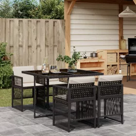    5 részes fekete polyrattan kerti étkezőgarnitúra párnákkal