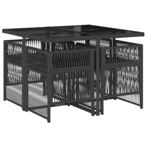  5 részes fekete polyrattan kerti étkezőgarnitúra párnákkal