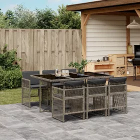    7 részes szürke polyrattan kerti étkezőgarnitúra párnával
