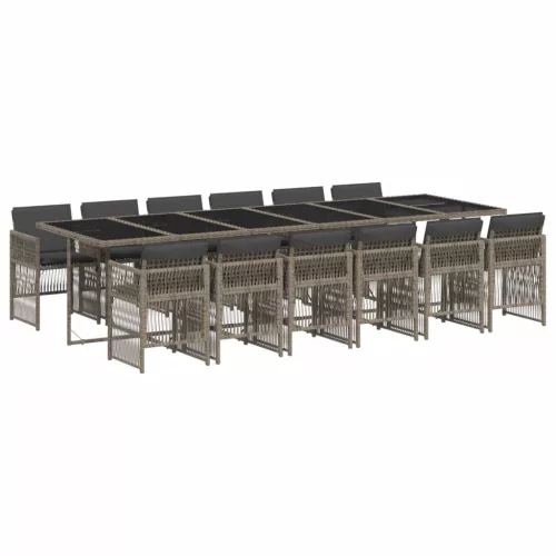  13 részes szürke polyrattan kerti ülőgarnitúra párnákkal