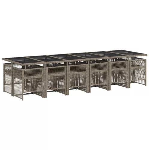  13 részes szürke polyrattan kerti ülőgarnitúra párnákkal