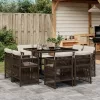  9 részes barna polyrattan kerti étkezőgarnitúra párnákkal