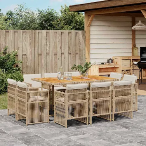  11 részes bézs polyrattan kerti étkezőgarnitúra párnákkal