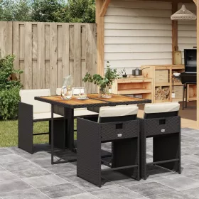    5 részes fekete polyrattan kerti étkezőgarnitúra párnákkal