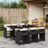  7 részes fekete polyrattan kerti étkezőgarnitúra párnával