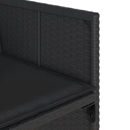  7 részes fekete polyrattan kerti étkezőgarnitúra párnával