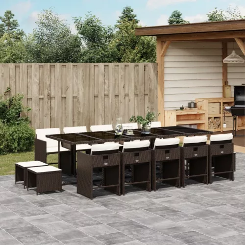  15 részes barna polyrattan kerti ülőgarnitúra párnákkal