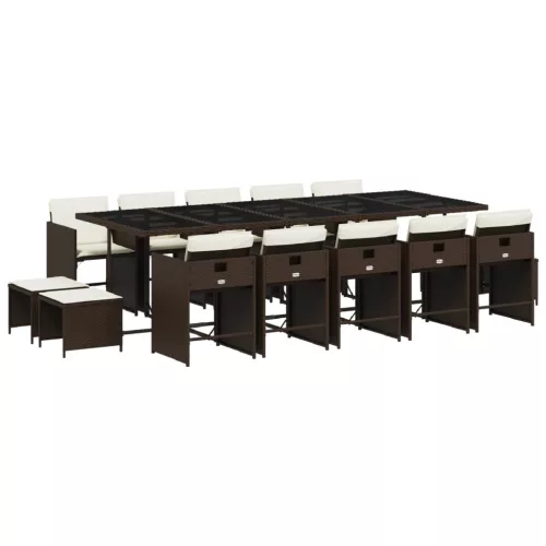  15 részes barna polyrattan kerti ülőgarnitúra párnákkal