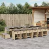  17részes vegyes bézs polyrattan kerti étkezőgarnitúra párnákkal