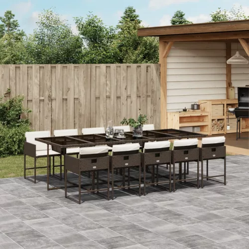  11 részes barna polyrattan kerti ülőgarnitúra párnákkal