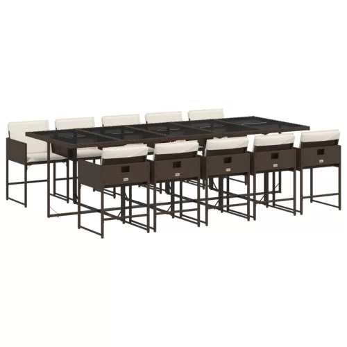  11 részes barna polyrattan kerti ülőgarnitúra párnákkal