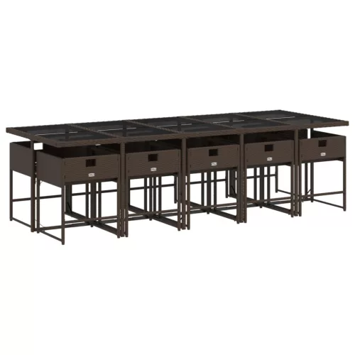  11 részes barna polyrattan kerti ülőgarnitúra párnákkal