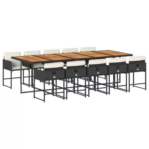 11 részes fekete polyrattan kerti étkezőgarnitúra párnákkal