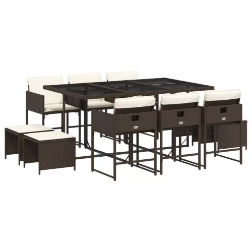  11 részes barna polyrattan kerti ülőgarnitúra párnákkal