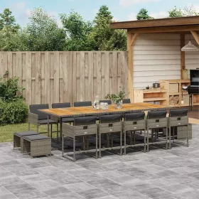    15 részes szürke polyrattan kerti étkezőgarnitúra párnákkal